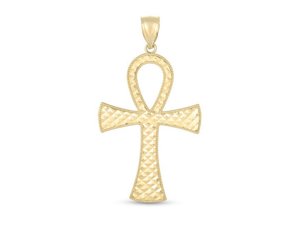 14k Yellow Gold High Polish Textured Ankh Pendant