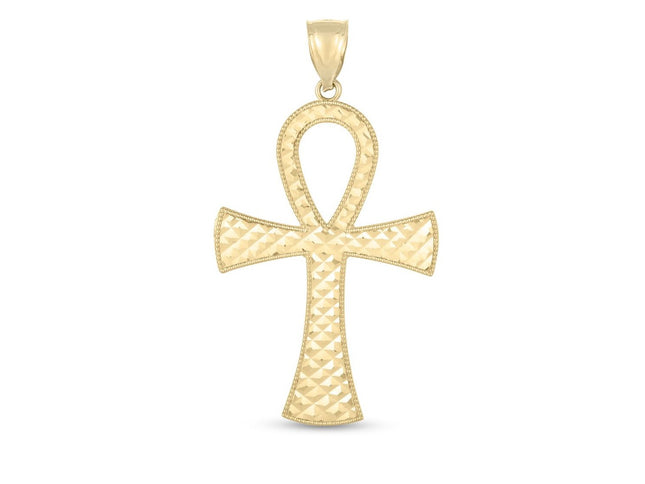 14k Yellow Gold High Polish Textured Ankh Pendant