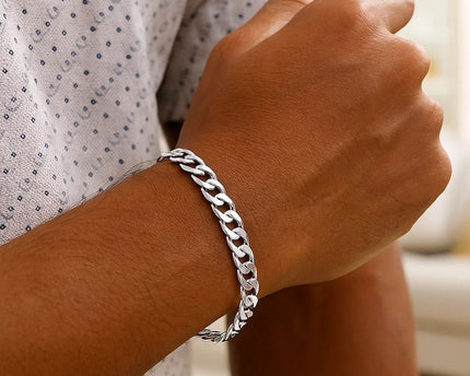 Rhodium Plated Sterling Silver Curb Style Bracelet (7.20 mm)