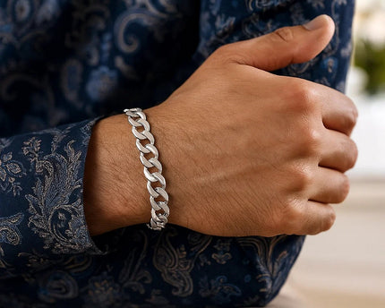 Rhodium Plated Sterling Silver Curb Style Bracelet (7.20 mm)