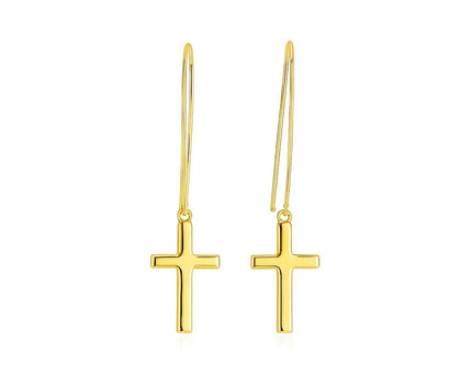 14k Yellow Gold Dangle Cross Earrings