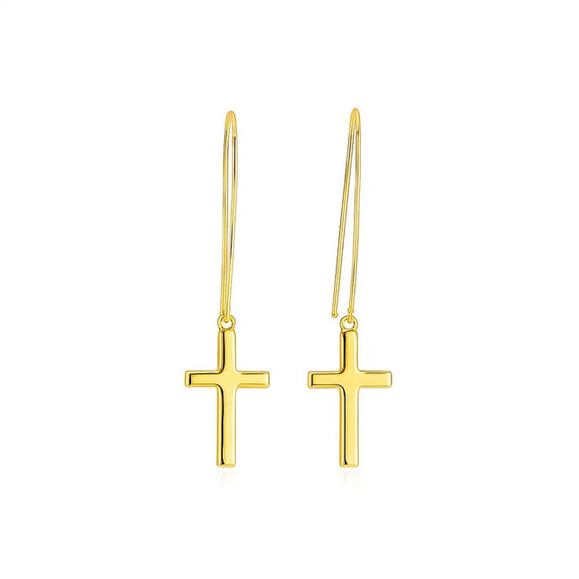 14k Yellow Gold Dangle Cross Earrings