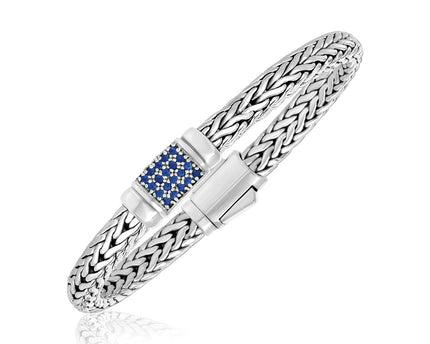 Sterling Silver Weave Motif Bracelet with Blue Sapphire Embellishments (7.00 mm)