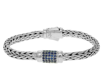 Sterling Silver Weave Motif Bracelet with Blue Sapphire Embellishments (7.00 mm)