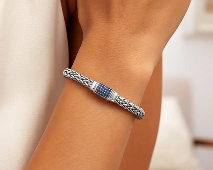 Sterling Silver Weave Motif Bracelet with Blue Sapphire Embellishments (7.00 mm)