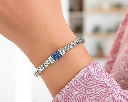 Sterling Silver Weave Motif Bracelet with Blue Sapphire Embellishments (7.00 mm)