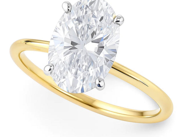 3 Carat Oval Lab Grown IGI G/VS1 Diamond Solitaire Ring in 14K Yellow Gold