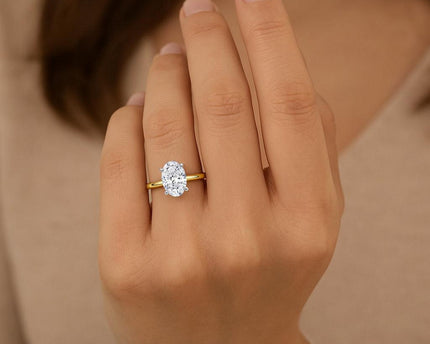 3 Carat Oval Lab Grown IGI G/VS1 Diamond Solitaire Ring in 14K Yellow Gold