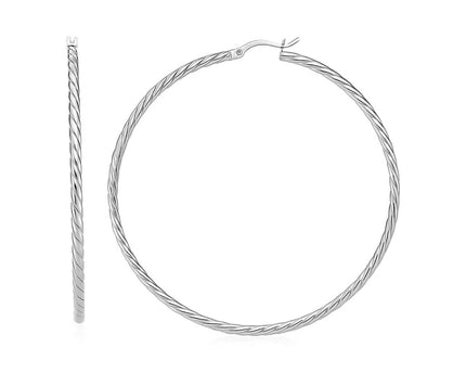 Hoop Earrings with Twist Texture in Sterling Silver(50mm)