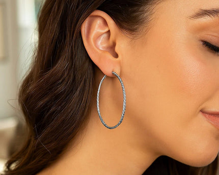 Hoop Earrings with Twist Texture in Sterling Silver(50mm)