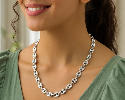 Sterling Silver Rhodium Plated Puffed Mariner Chain (9.20 mm)