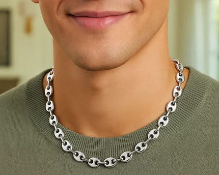 Sterling Silver Rhodium Plated Puffed Mariner Chain (9.20 mm)