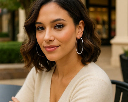 Sterling Silver Large Polished Round Hoop Earrings(60mm)