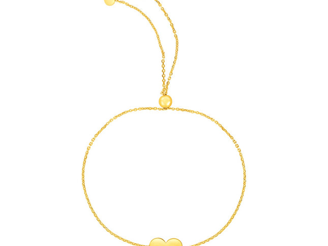 14k Yellow Gold Adjustable Heart Bracelet (0.90 mm)