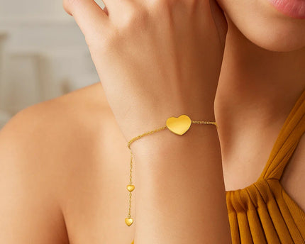 14k Yellow Gold Adjustable Heart Bracelet (0.90 mm)