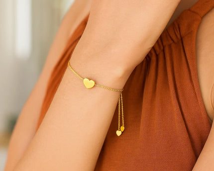 14k Yellow Gold Adjustable Heart Bracelet (0.90 mm)
