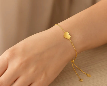 14k Yellow Gold Adjustable Heart Bracelet (0.90 mm)