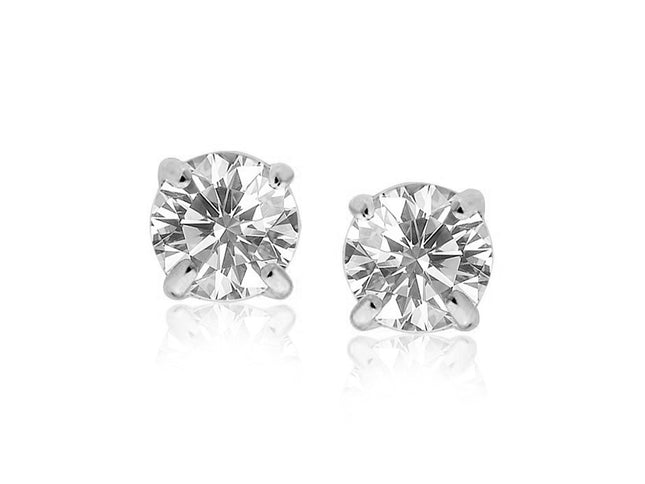 14k White Gold Round CZ Stud Earrings(8mm)