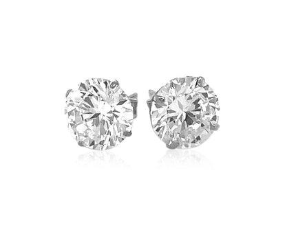 14k White Gold Round CZ Stud Earrings(8mm)