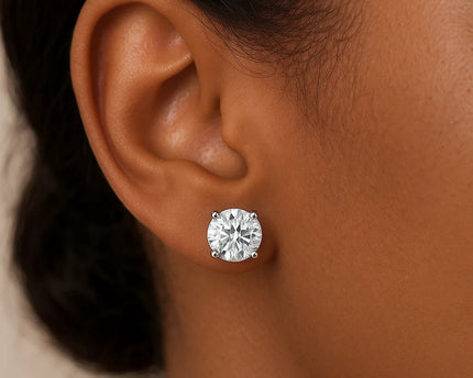 14k White Gold Round CZ Stud Earrings(8mm)