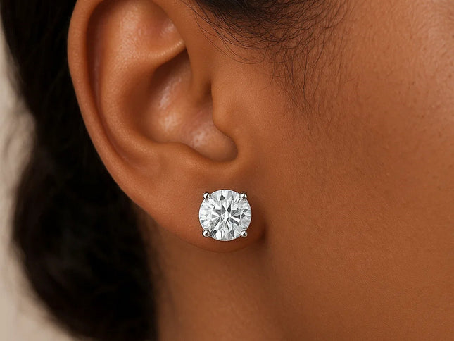 14k White Gold Round CZ Stud Earrings(8mm)