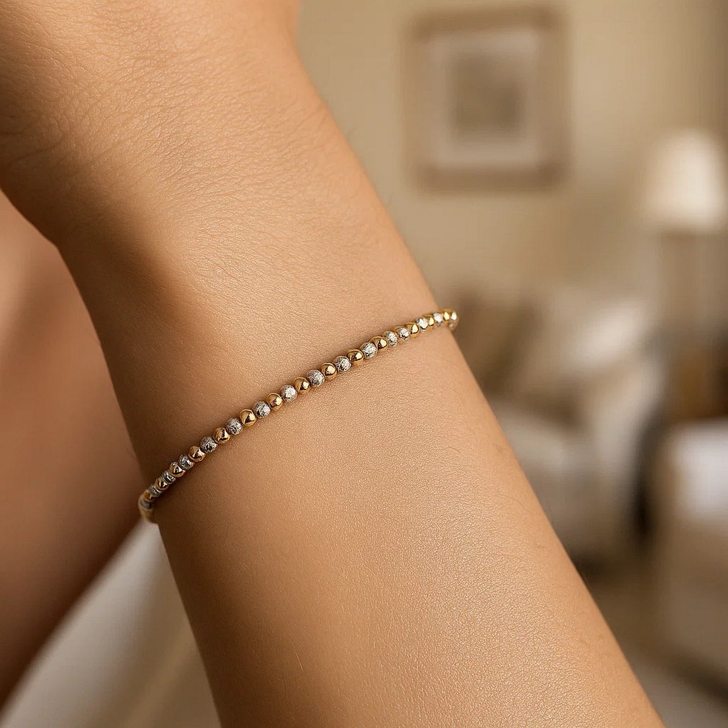 14K Two Tone Gold Pallina Bead Bracelet (2.10 mm)
