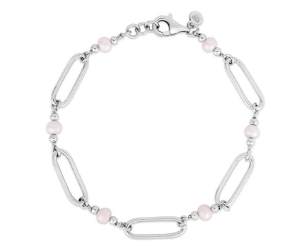 Sterling Silver Rhodium Plated Pearl Paperclip Bracelet