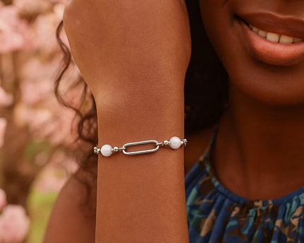 Sterling Silver Rhodium Plated Pearl Paperclip Bracelet