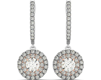 14k White And Rose Gold Drop Diamond Earrings with a Halo Design (3/4 cttw)