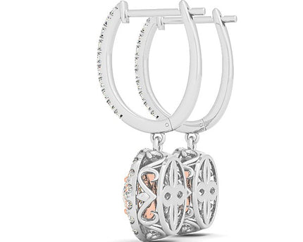 14k White And Rose Gold Drop Diamond Earrings with a Halo Design (3/4 cttw)