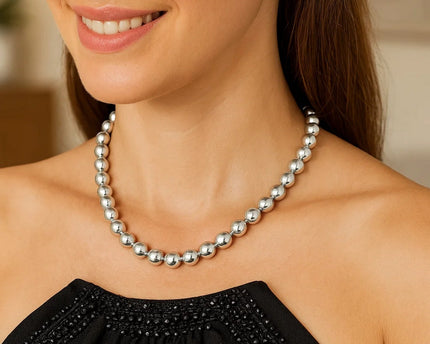 Sterling Silver Rhodium Plated Bold Bead Necklace