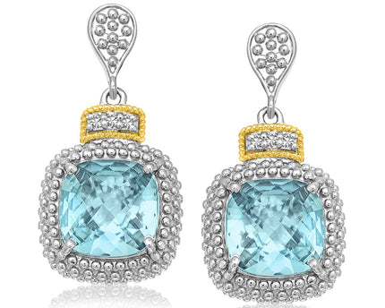 18k Yellow Gold & Sterling Silver Sky Blue Topaz & Diamond Earrings (.05cttw)