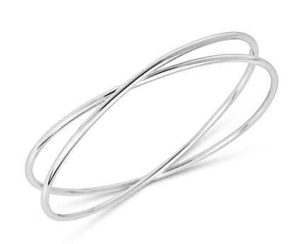 Sterling Silver Rhodium Plated Slip On Cross Over Bangle (11.10 mm)