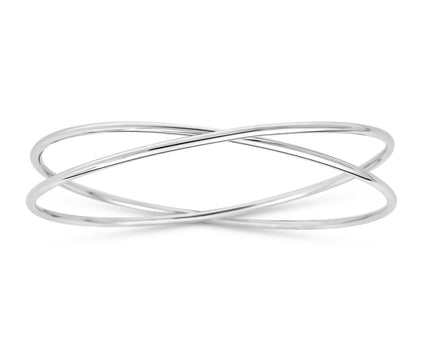 Sterling Silver Rhodium Plated Slip On Cross Over Bangle (11.10 mm)
