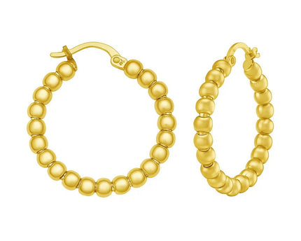 14K Yellow Gold Polished Medium Bead Hoop Earrings
