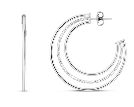 Sterling Silver Diamond Cut and Polished Three Row Hoop Earrings
