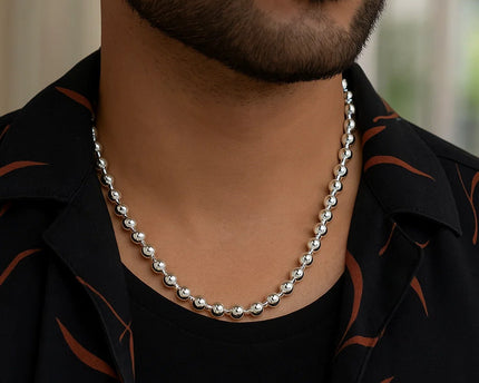 Sterling Silver Rhodium Plated Moon Cut Bead Chain (6.00 mm)