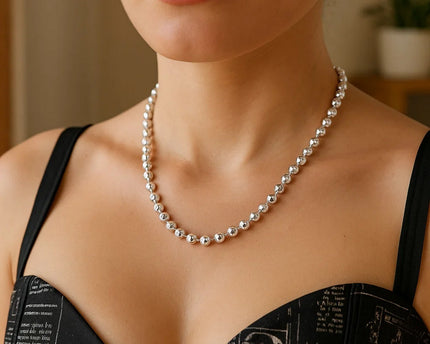 Sterling Silver Rhodium Plated Moon Cut Bead Chain (6.00 mm)