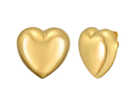 Sterling Silver Yellow Gold Plated Puffed Large Heart Stud Earrings
