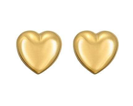 Sterling Silver Yellow Gold Plated Puffed Large Heart Stud Earrings