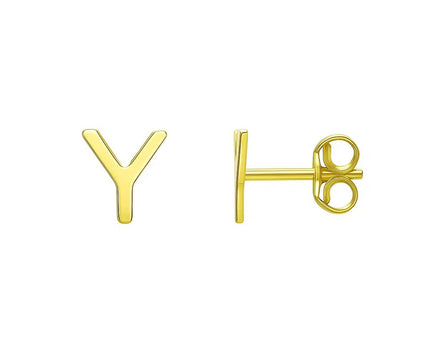 14K Yellow Gold Yours Truly Initial Y Stud Earrings