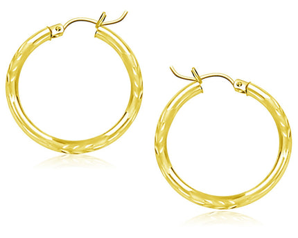 10k Yellow Gold Diamond Cut Hoop Earrings (3x25mm)