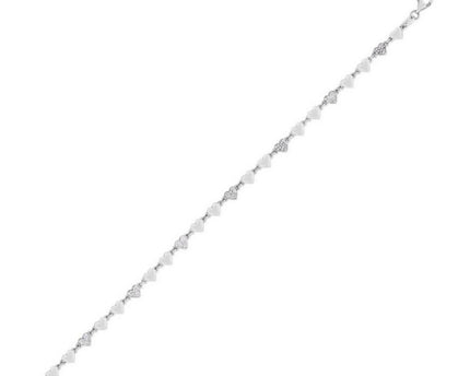 Sterling Silver Rhodium Plated Heart Anklet