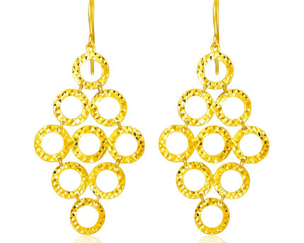 14k Yellow Gold Earrings with Textured Open Circle Motifs