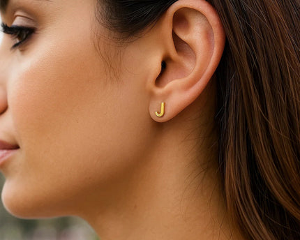 14K Yellow Gold Yours Truly Initial J Stud Earrings