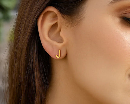 14K Yellow Gold Yours Truly Initial J Stud Earrings