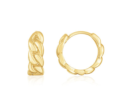 14K Yellow Gold Thick Curb Chain Huggie Hoop Earrings(4.2x12.4mm)