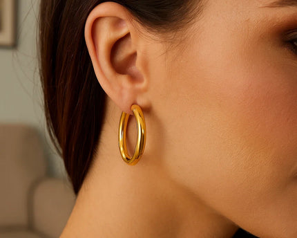 Sterling Silver Yellow Gold Plated Round Hoop Earrings