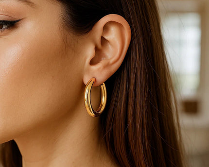Sterling Silver Yellow Gold Plated Round Hoop Earrings