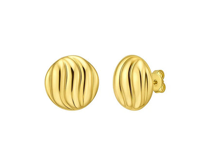 14K Yellow Gold Swirl Button Stud Earrings